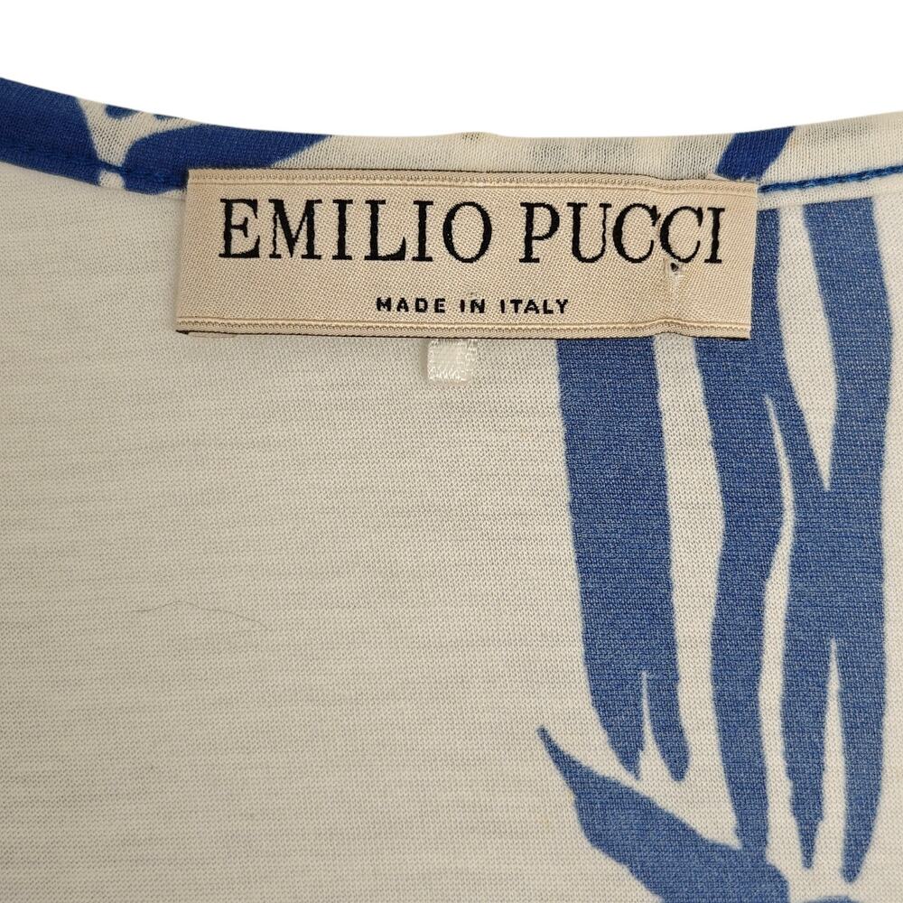 Emilio Pucci Cotton Silk Tunic Top Size 6 Blue Floral Long Sleeve Made in Italy - Picture 4 of 10